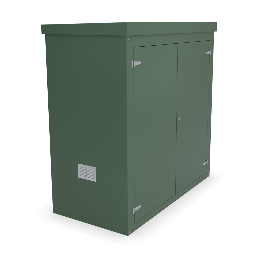 FW2 GRP walk-in enclosure in green with an optional louvre vent low on the left-hand side