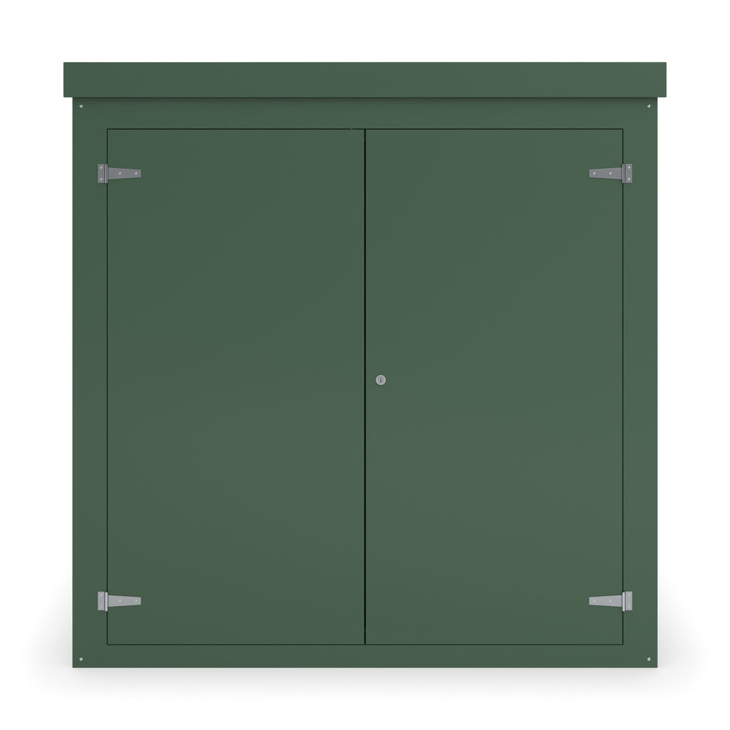 FW2A GRP walk-in enclosure in green, straight-on front view with the doors closed