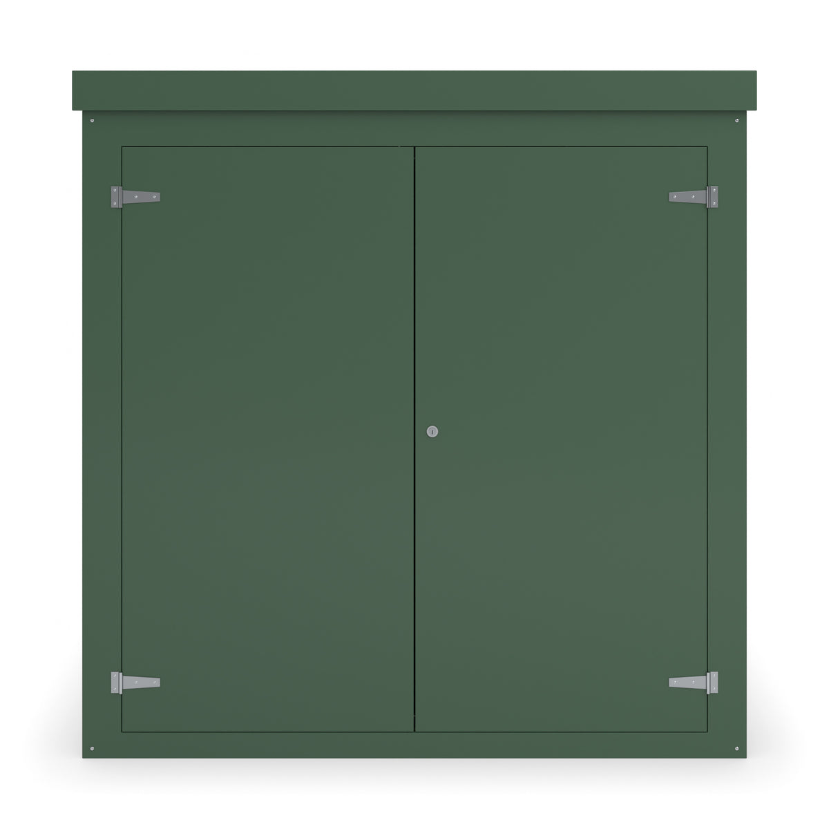 FW2A GRP walk-in enclosure in green, straight-on front view with the doors closed