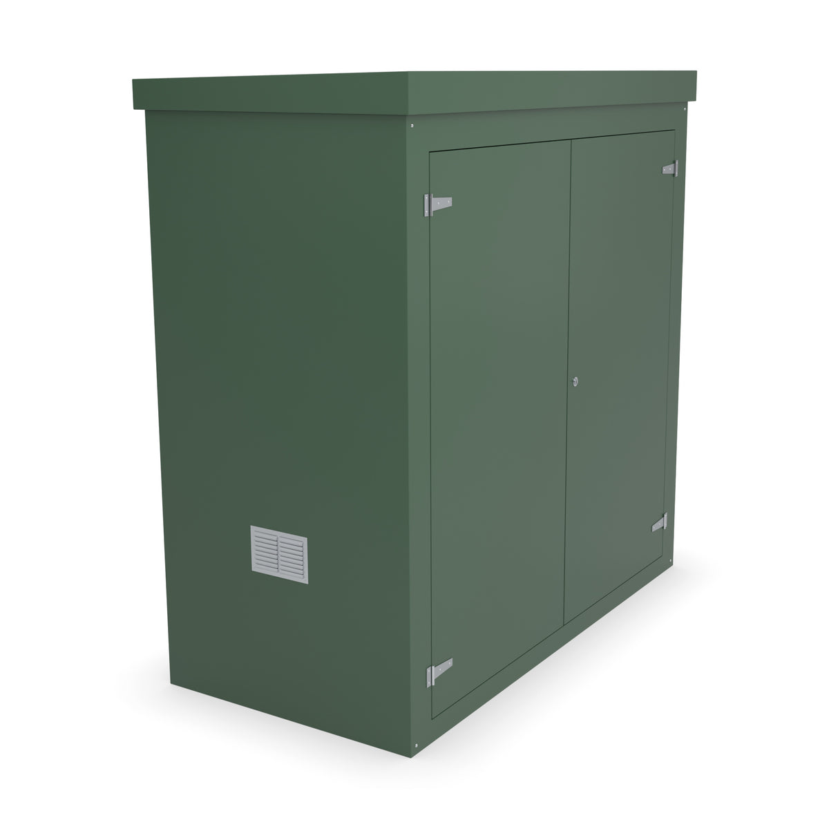 FW2A GRP walk-in enclosure in green with an optional louvre vent low on the left-hand side