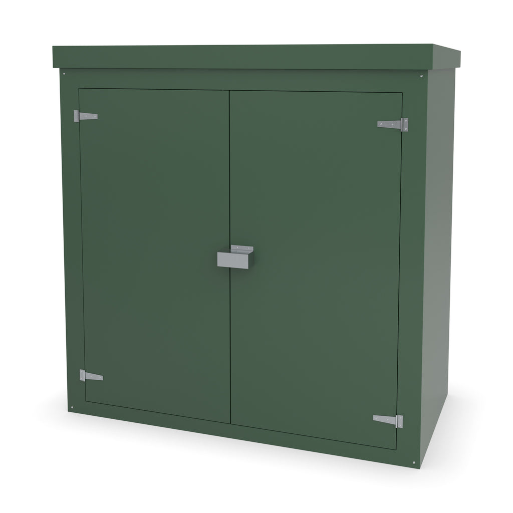 FW2A GRP walk-in enclosure in green with an optional stainless security shroud over the lock