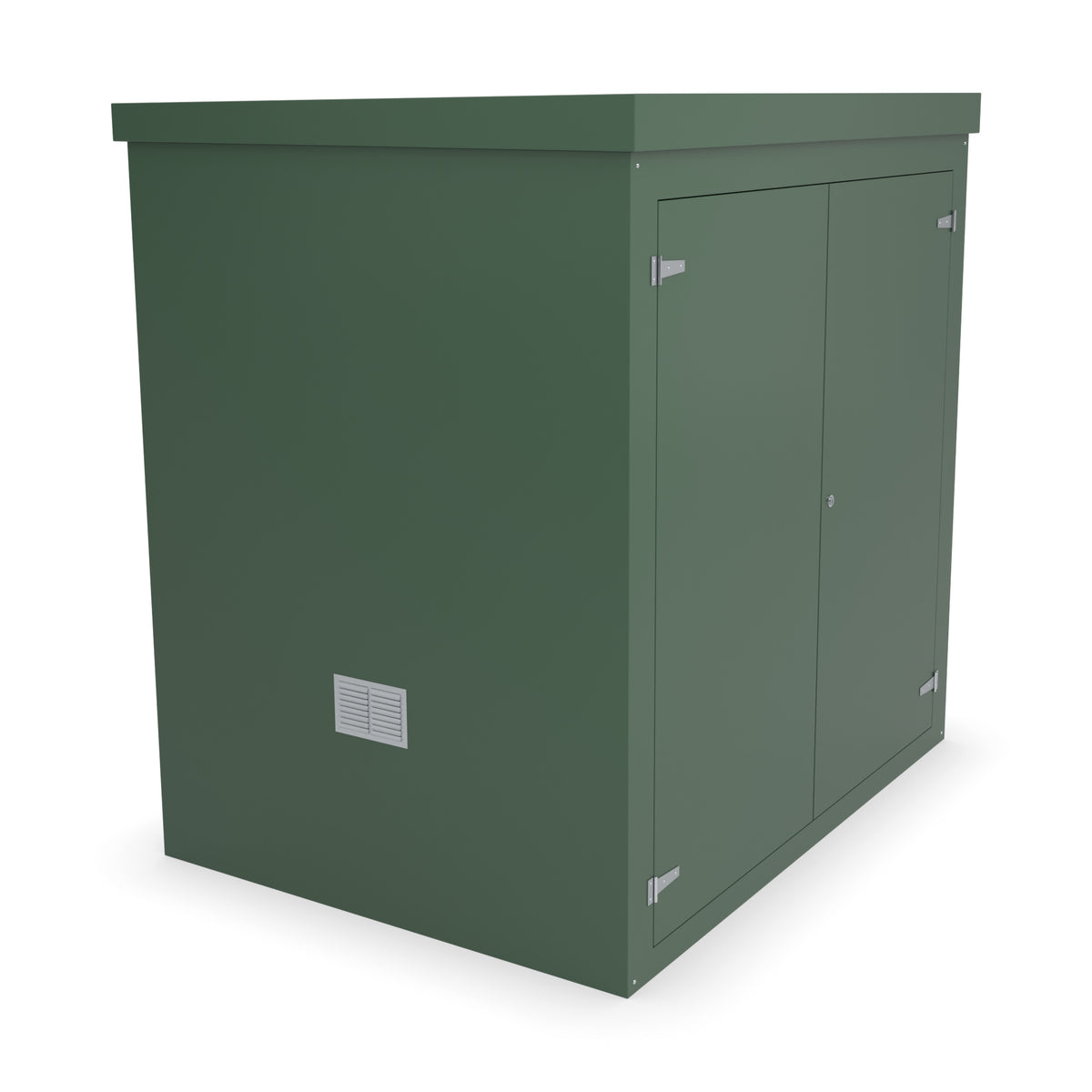 FW3 GRP walk-in enclosure in green with an optional louvre vent low on the left-hand side