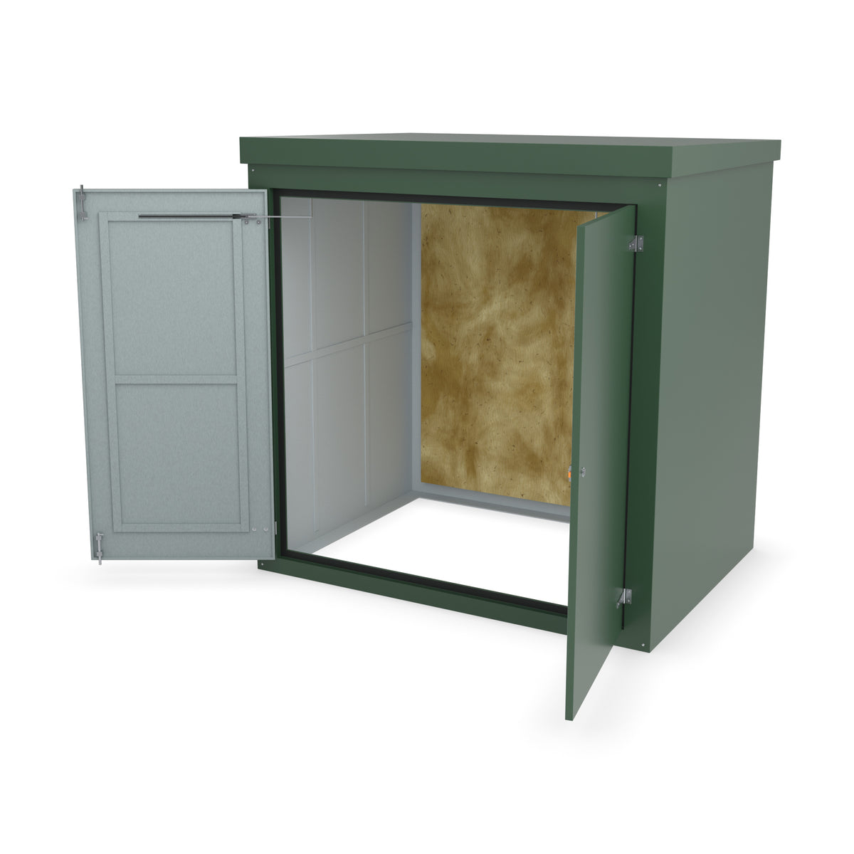 FW3 GRP walk-in enclosure in green with the doors open on optional door stays