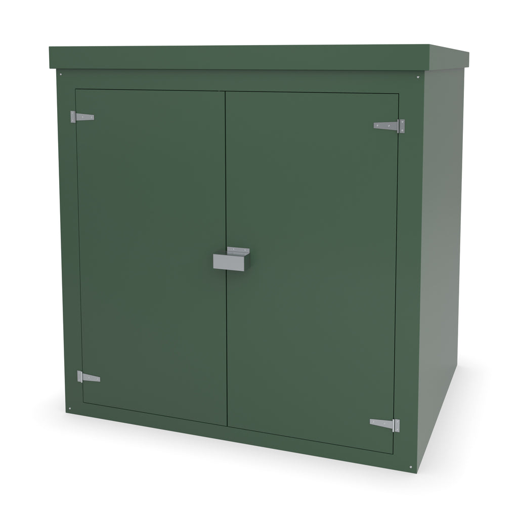 FW3 GRP walk-in enclosure in green with an optional stainless security shroud over the lock