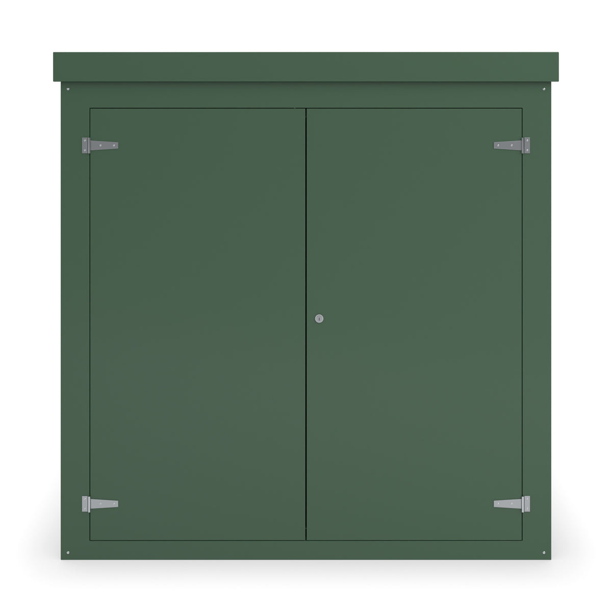 FW3A GRP walk-in enclosure in green, straight-on front view with the doors closed
