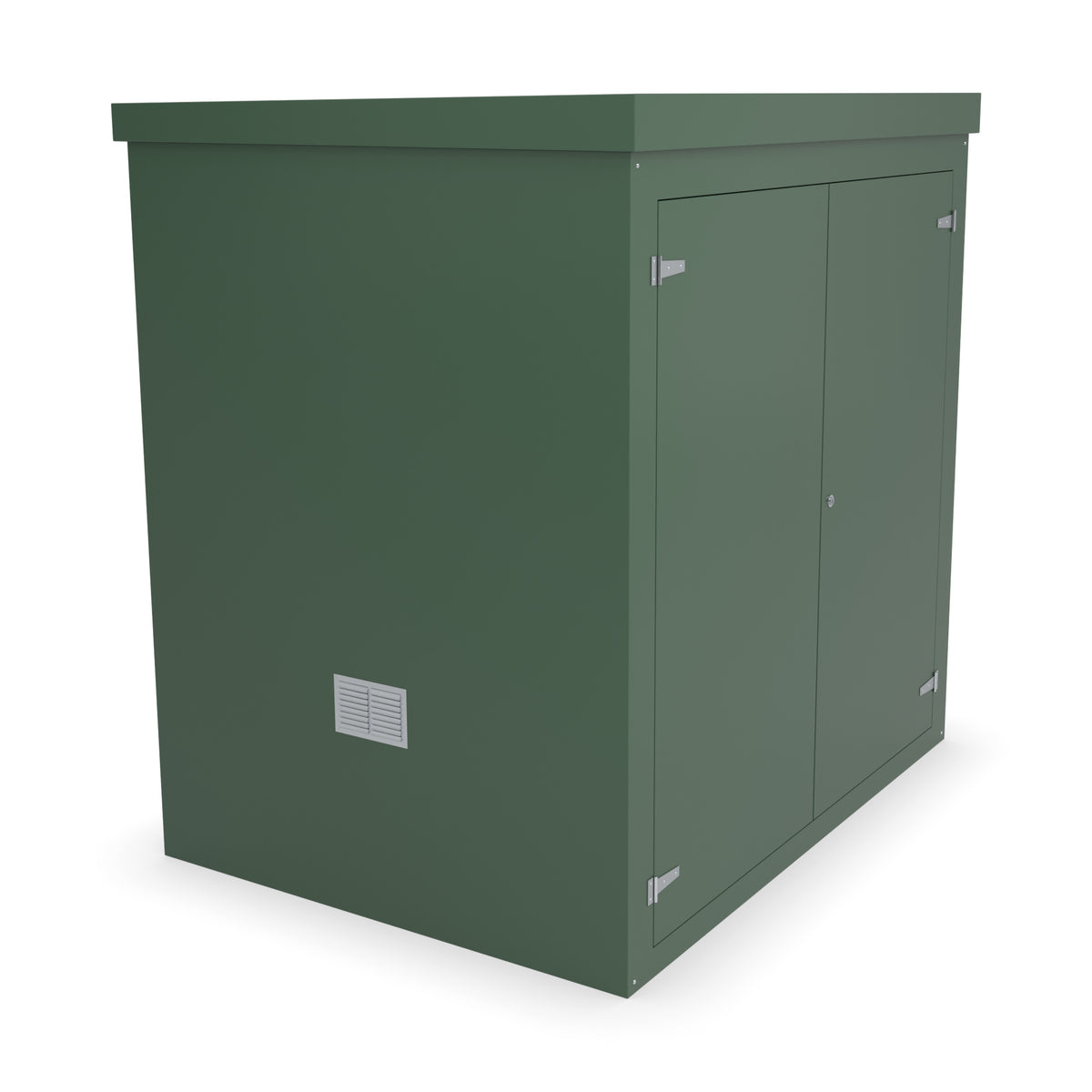 FW3A GRP walk-in enclosure in green with an optional louvre vent low on the left-hand side