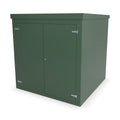 FW4 GRP walk-in enclosure in green, front three-quarter view with the doors closed