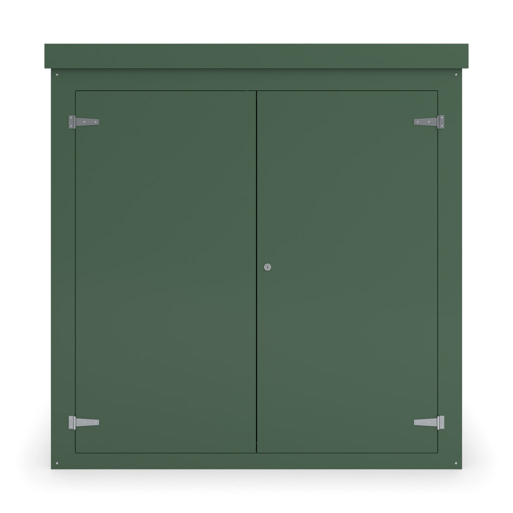 FW4 GRP walk-in enclosure in green, straight-on front view with the doors closed