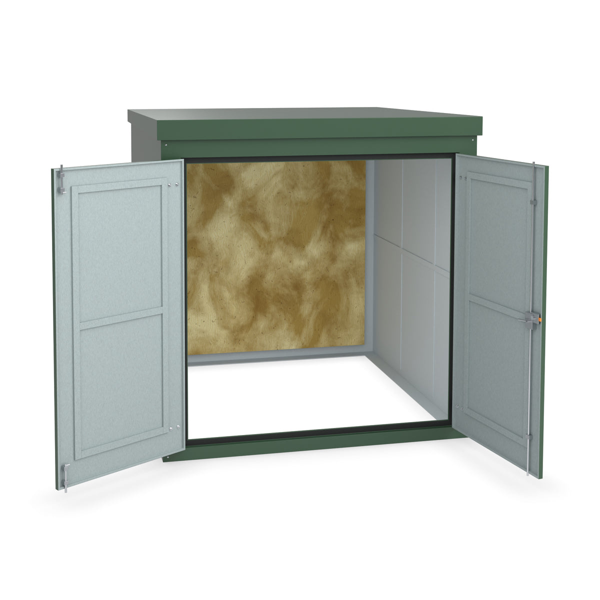 FW4 GRP walk-in enclosure in green with the doors open showing optional three-point locking on the right-hand door