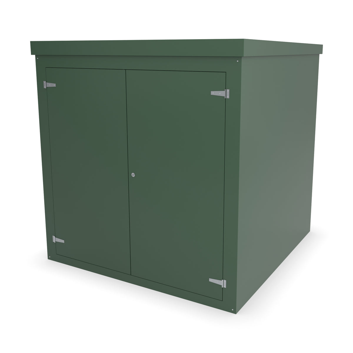 FW4A GRP walk-in enclosure in green, front three-quarter view with the doors closed