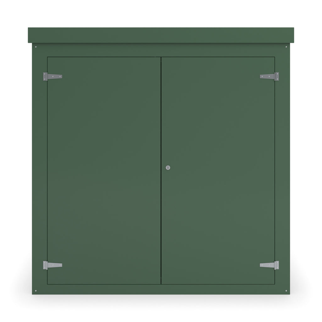 FW4A GRP walk-in enclosure in green, straight-on front view with the doors closed