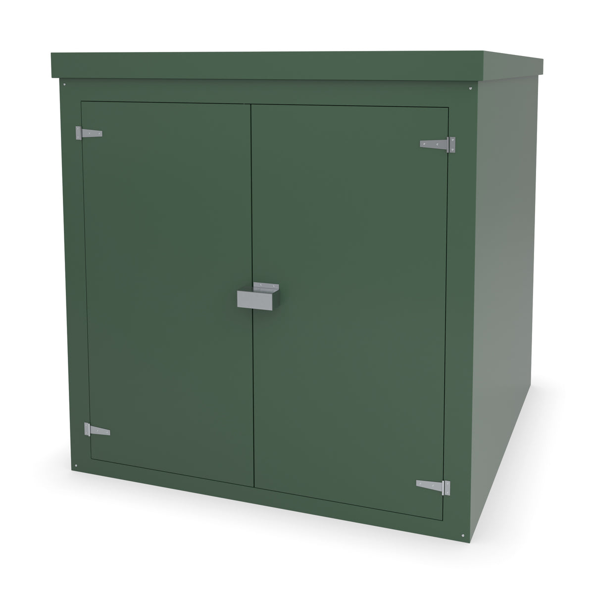 FW4A GRP walk-in enclosure in green with an optional stainless security shroud over the lock
