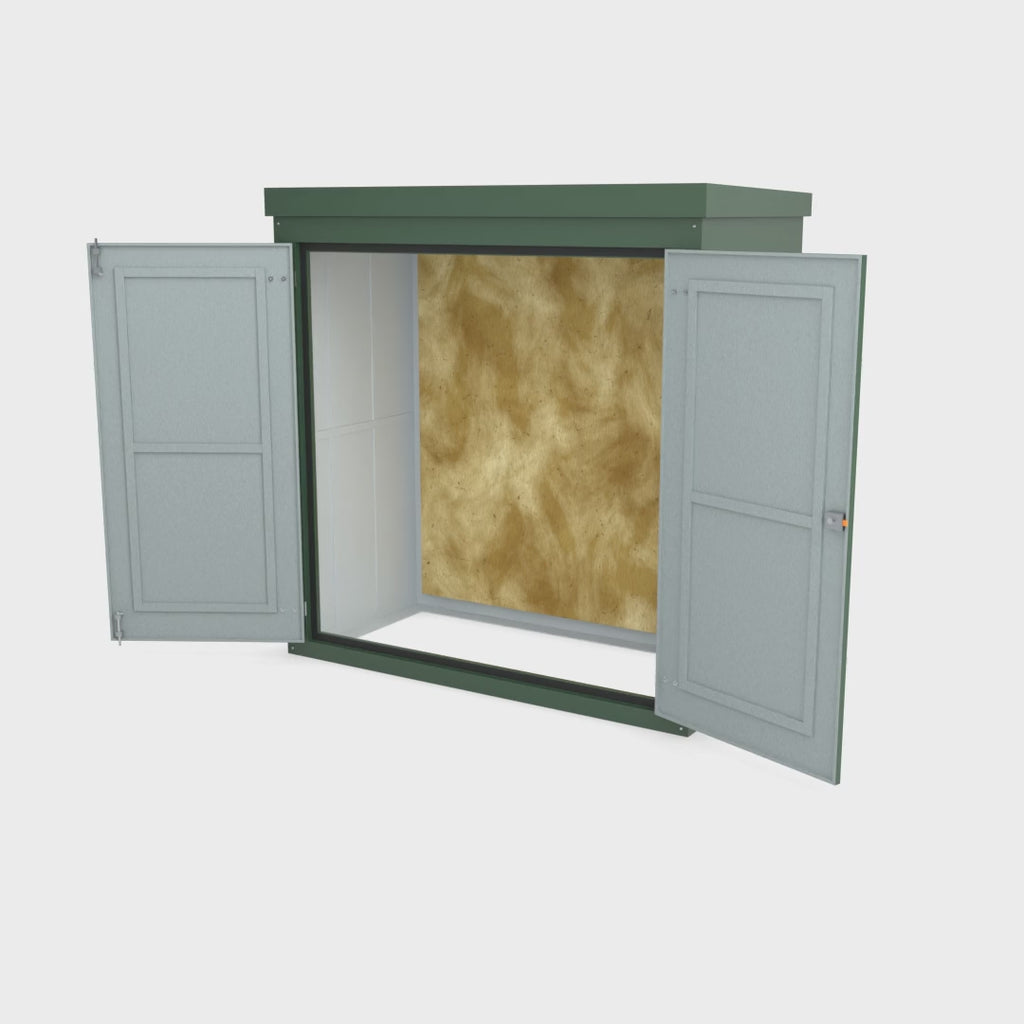 FW2A GRP walk-in enclosure in green turning a full 360 degrees with the doors open